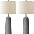 BOBOMOMO 27.25" Modern Table Lamp Set of 2, Gray Resin Lamp with Natural Stone Look, Lamps for Living Room with Linen Shades, Nightstand…