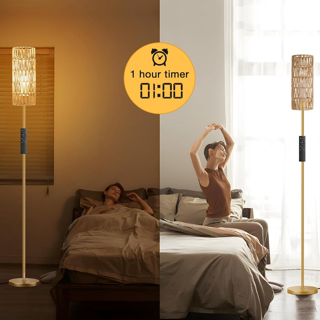 Ambimall 64'' Floor Lamps for Living Room with Remote Control and Stepless Dimmable Colors Temperature & Brightness, Boho Gold Standing…