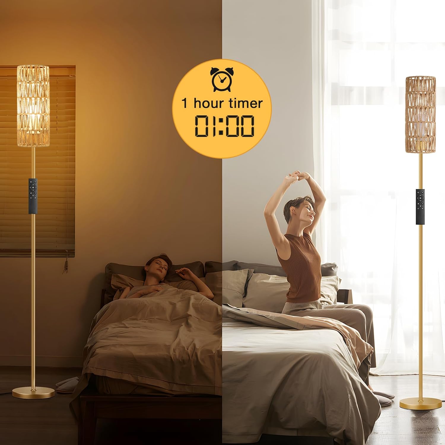 Ambimall 64'' Floor Lamps for Living Room with Remote Control and Stepless Dimmable Colors Temperature & Brightness, Boho Gold Standing…