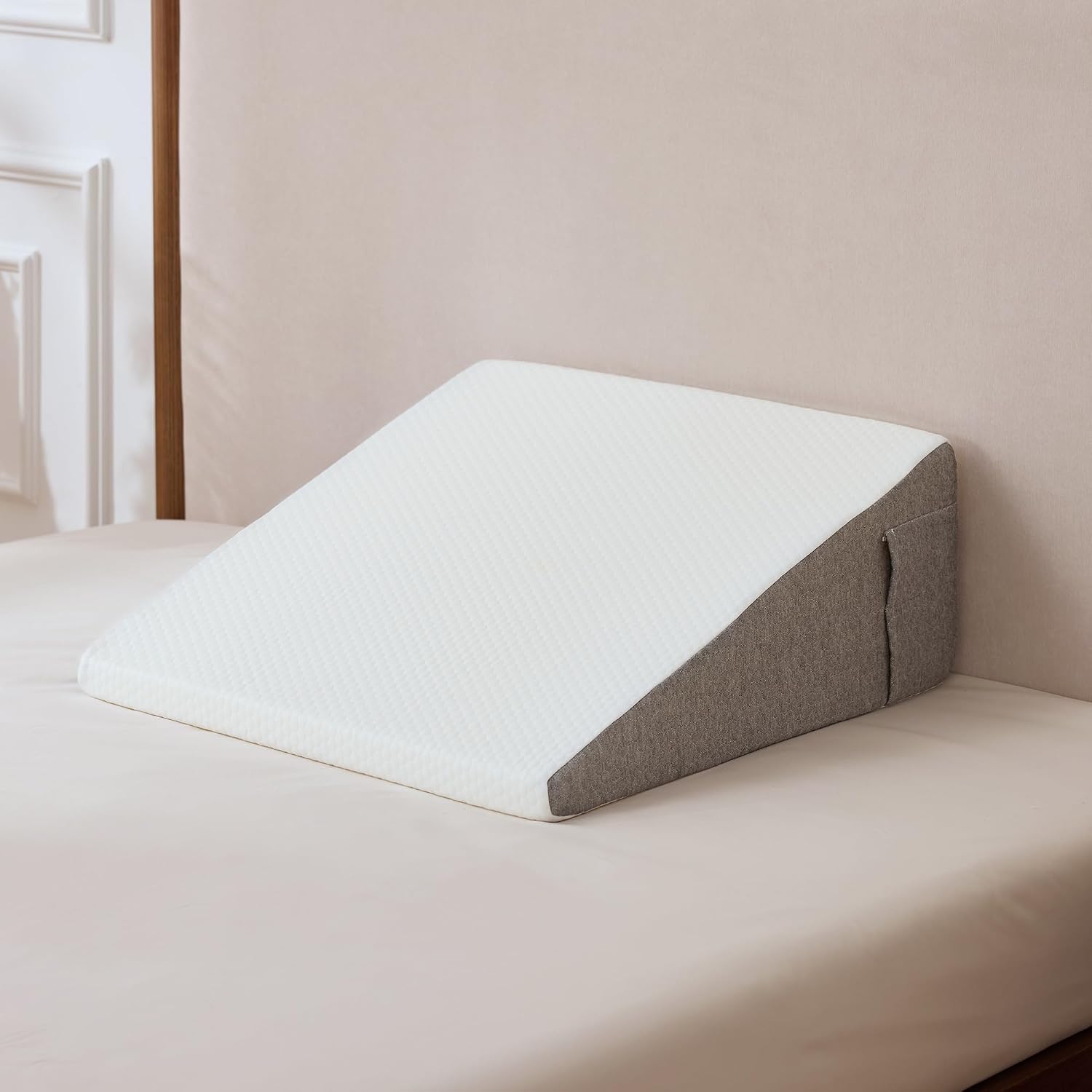 Bed Wedge Pillow with Foam Top for Sleeping, 10 Inch Elevated Support Triangle Pillow for Reading and Rest, Bed Pillow for Legs and Back…