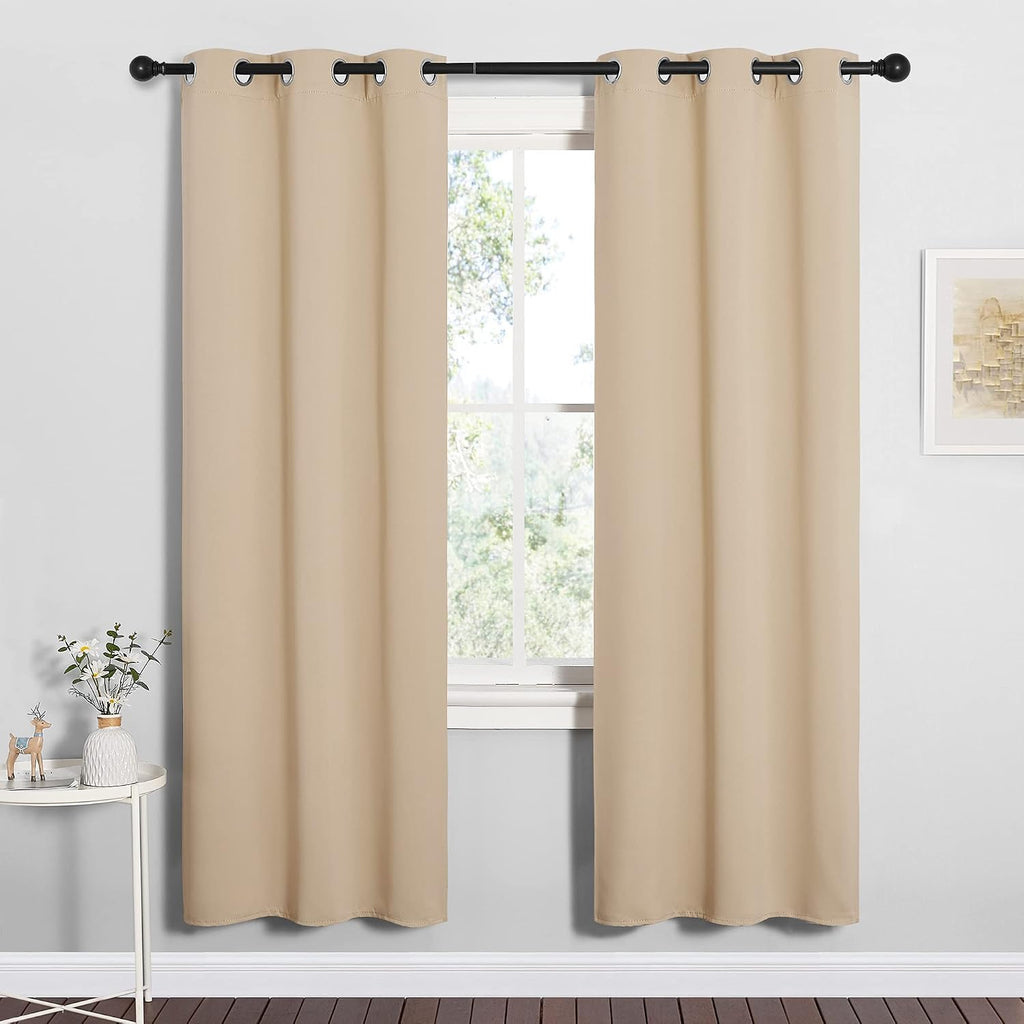 NICETOWN Room Darkening Curtain Panels for Cafe, Thermal Insulated Grommet Room Darkening Draperies/Drapes for Window (Biscotti Beige, 2…