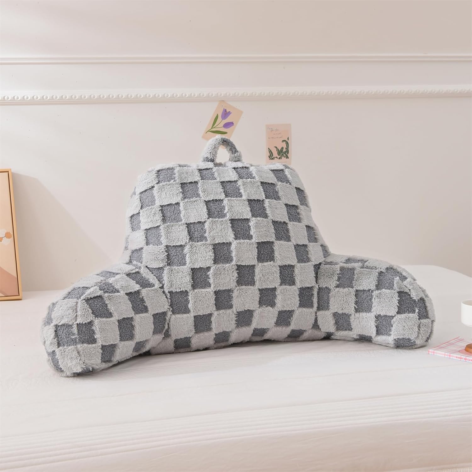Aimuan Checkered Reading Pillow Bed Rest Wedge Backrest Checkerboard Pillow with Arms Back Support for Sitting Up in Bed Cushion Incline…