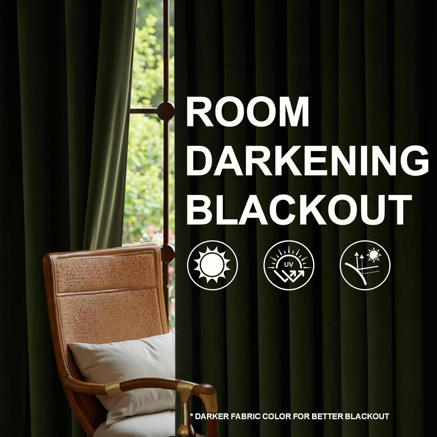 Drapenova Olive Green Velvet Blackout Curtains 84 Inches 2 Panels Forest Green Elegant Vintage Pinch Pleated Drapes for Living Room…