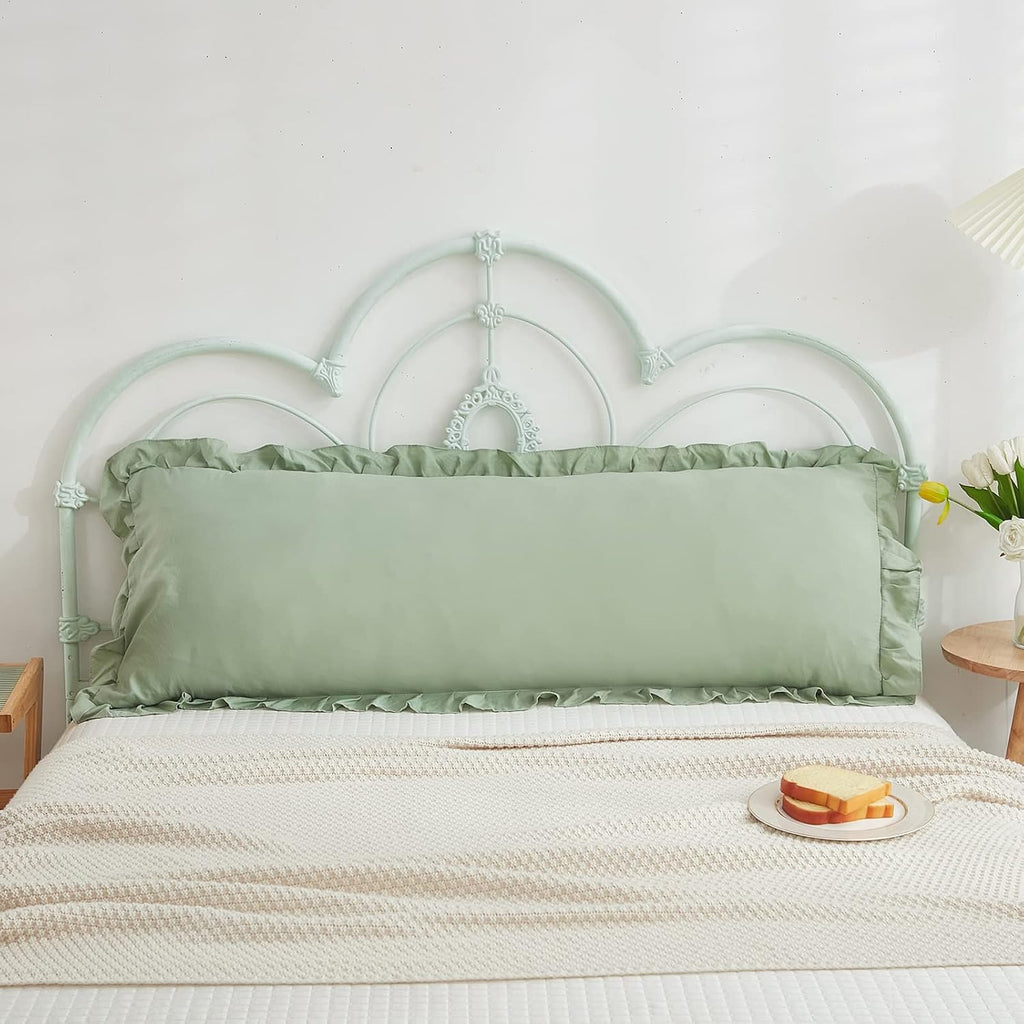 Merryword Sage Green Body Pillow Cover 20x54inches Long Pillowcase Ruffled Pillowcases Shabby Chic Ruffled Fringe Decor Body Ruffled Pillow…