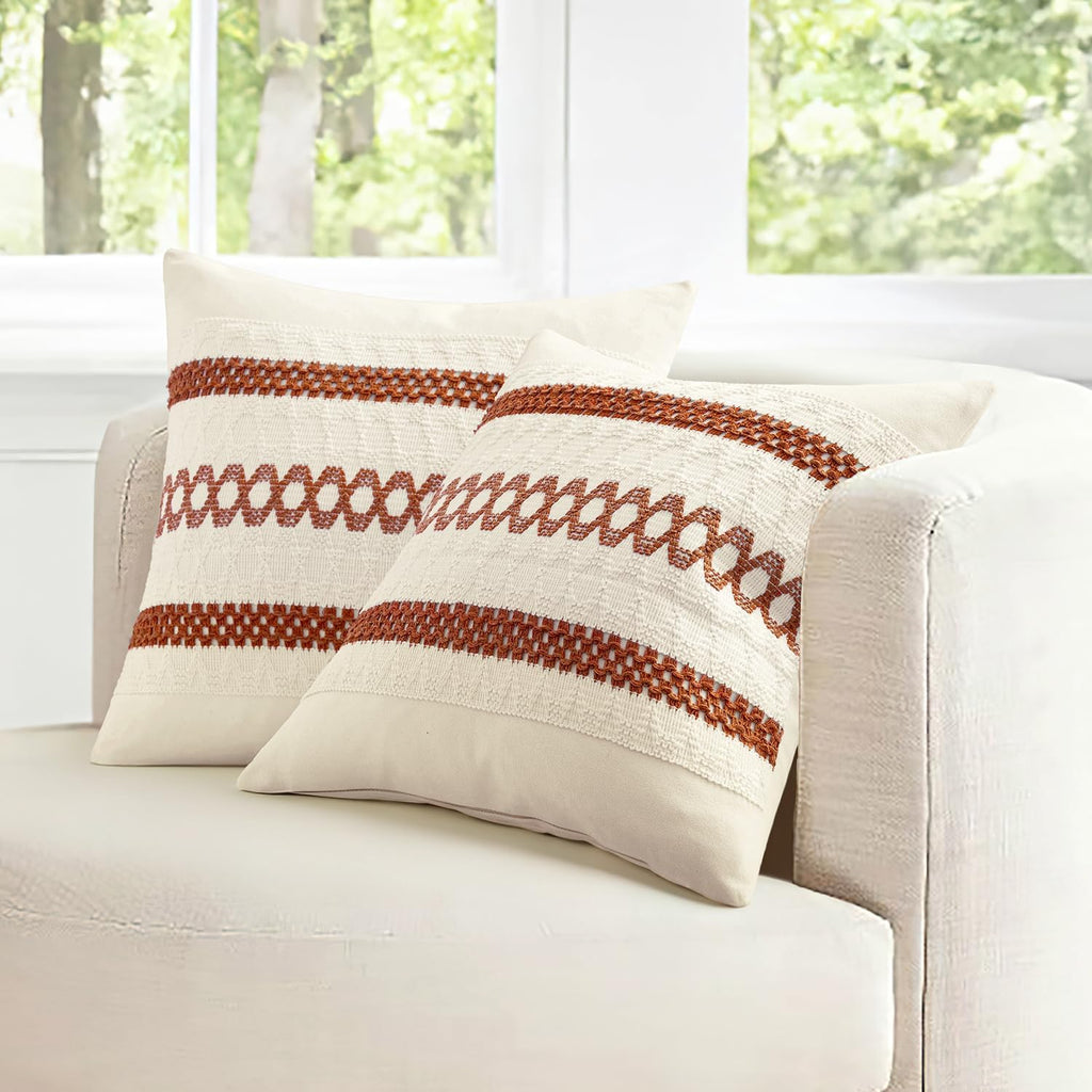 MIULEE Set of 2 Rust Decorative Lumbar Pillow Covers 12x20 Inch Farmhouse Rustic Boho Couch Throw Pillows Modern Cotton Cushion Covers…