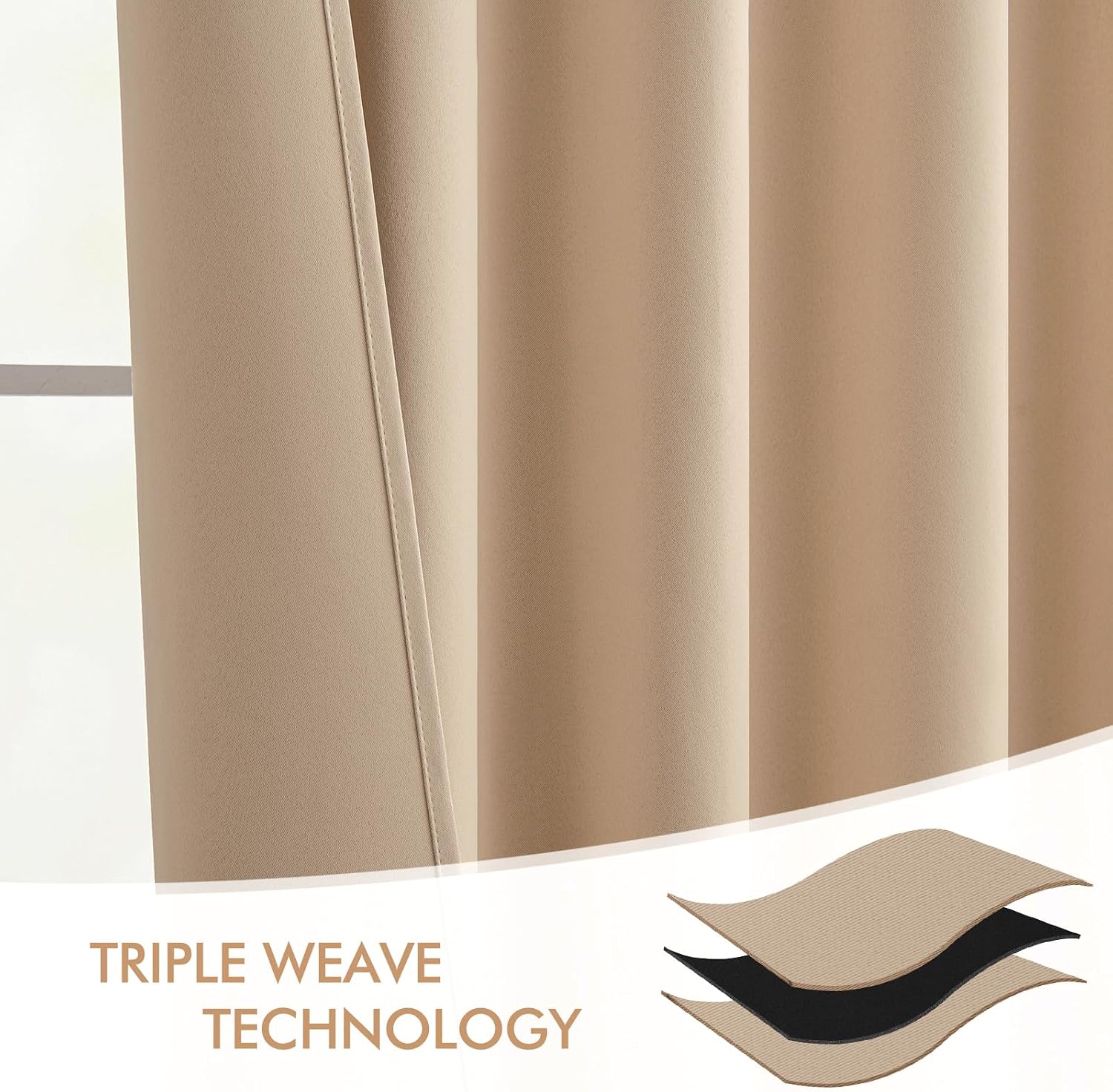 Miulee Beige Back Tab Blackout Curtains 54 Inches Long 2 Panels Set for Living Room Bedroom Privacy, Rod Pocket/Pinch Pleat Thermal Insulat…