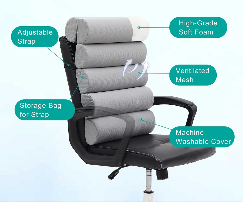Givanlee Ergonomic Lumbar Support Pillow for High Back Office Chair - Adjustable 6 Semicircular Back Cushion with Breathable Mesh Cover, Spi…