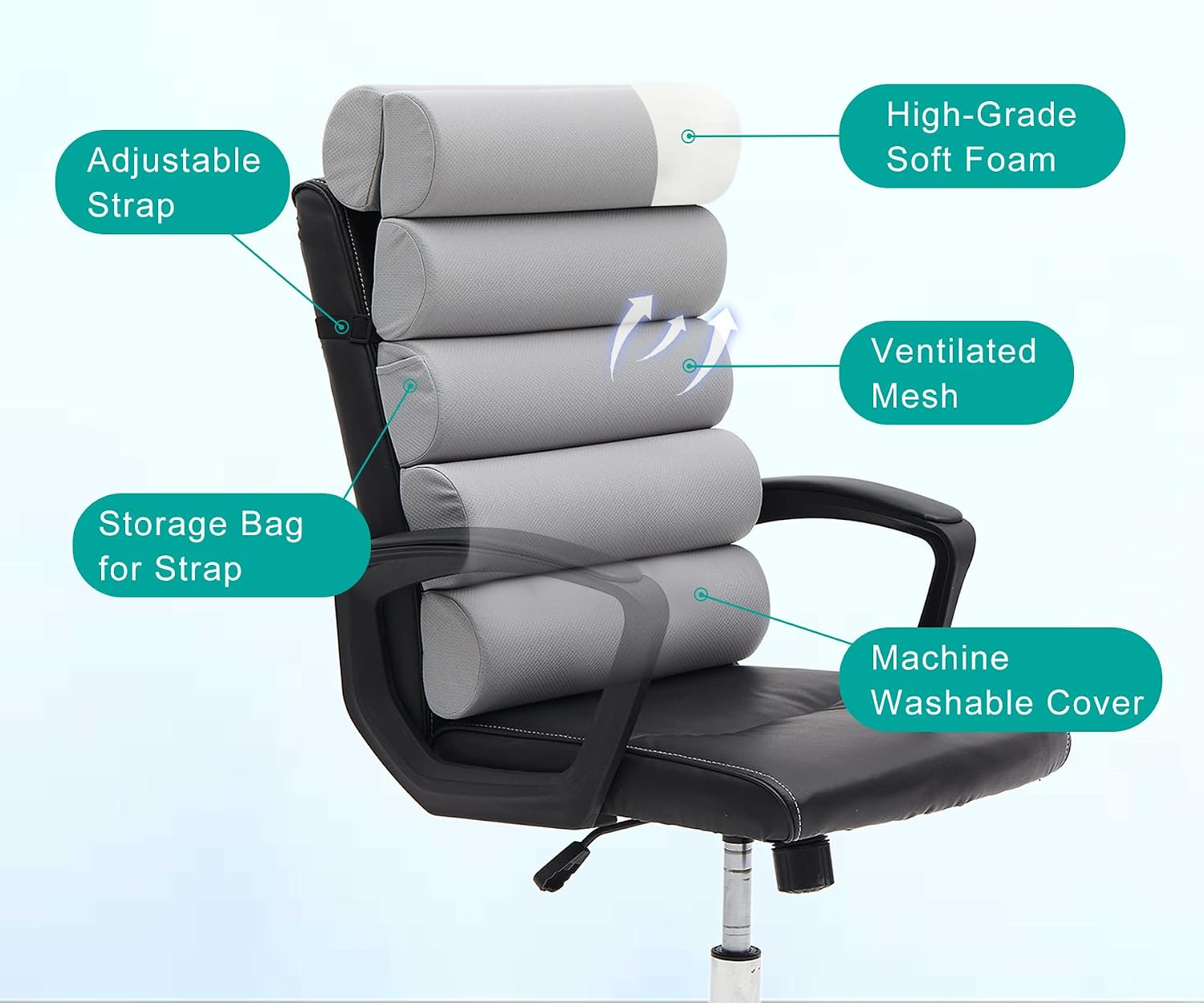 Givanlee Ergonomic Lumbar Support Pillow for High Back Office Chair - Adjustable 6 Semicircular Back Cushion with Breathable Mesh Cover, Spi…
