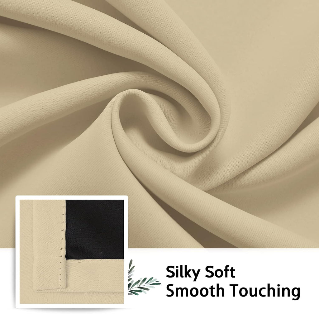 SimpleHome 100% Blackout Curtains for Bedroom, Thermal Insulated Grommet Window Drapes Room Darkening Beige Curtains for Living Room with Bl…
