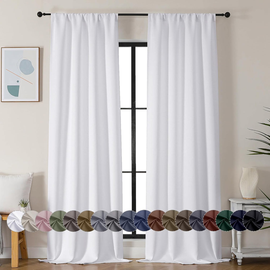 Simplebrand Ava Pure White Curtains for Bedroom 90 Inches Long 2 Panels Set, Room Darkening Window Treatment, Light Filtering Curtain Drape…