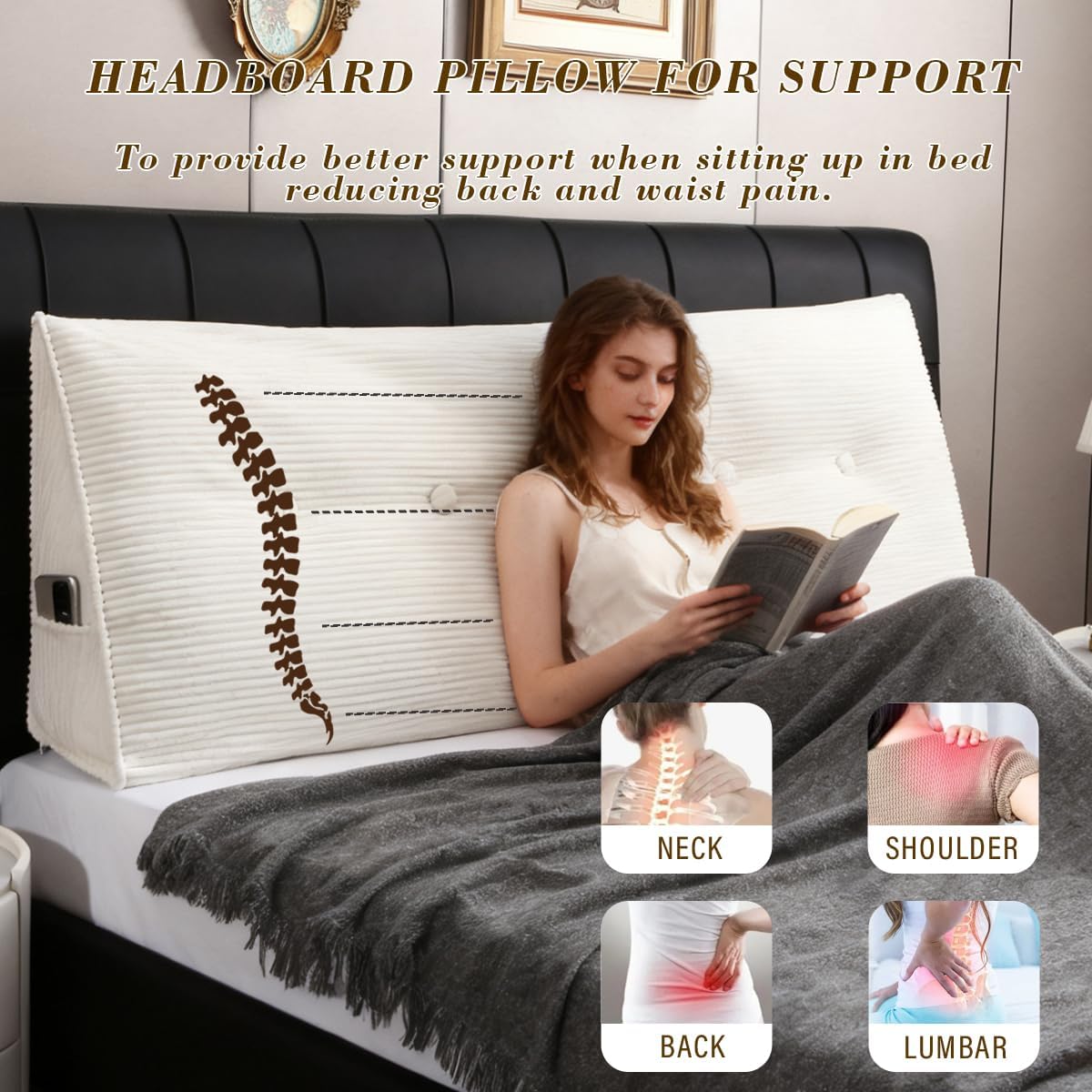 ZTVZTV Wedge Headboard Pillow for Bed, King Dorm Headboard Support for Sitting Up Reading, Relaxing, Removable Washable Corduroy Cov…