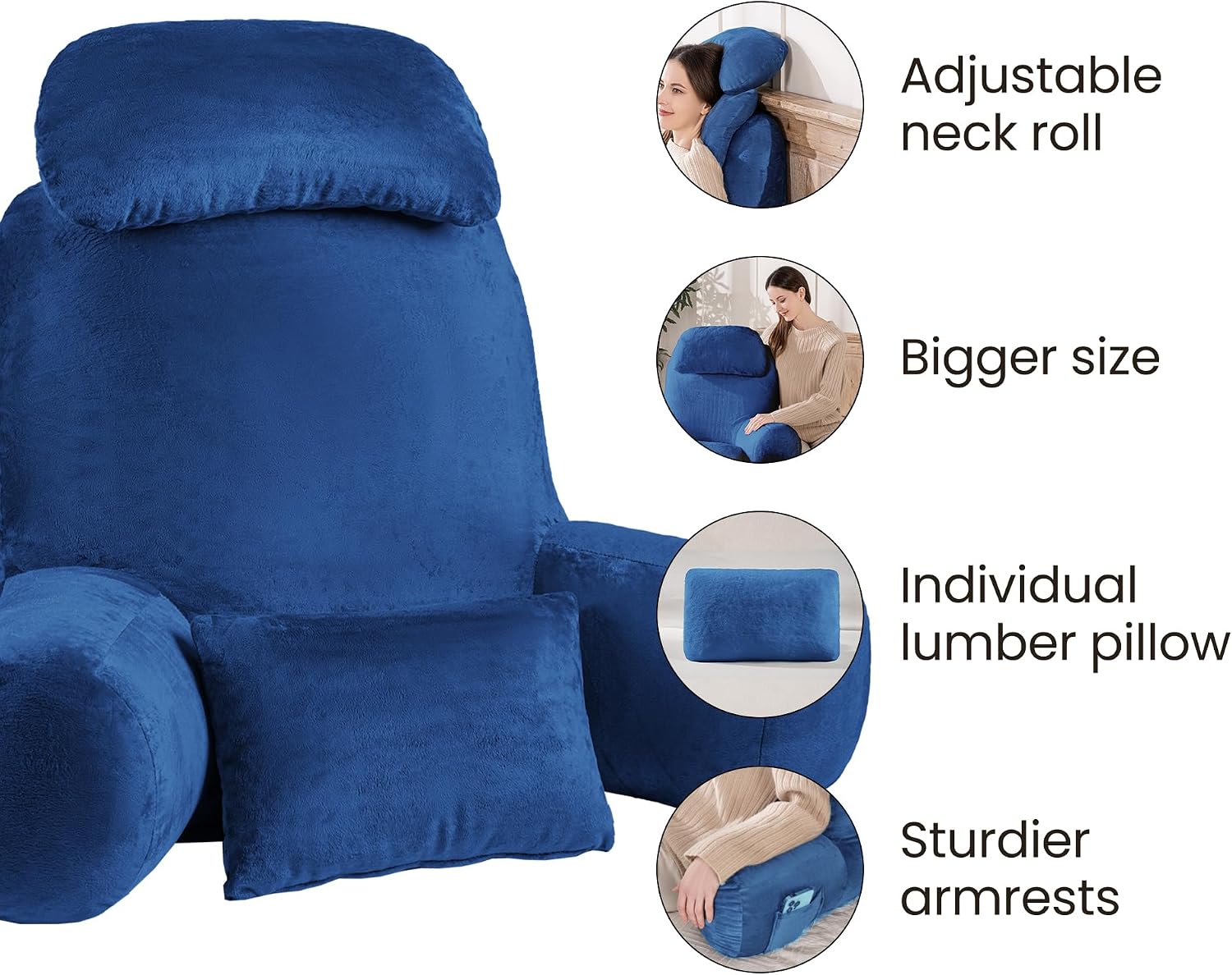 NOONTIDE Reading Pillow for Sitting up in Bed and Couch,32" X-Large Back Pillow for Adult & Teens with Soft Adjustable Neck Roll Backrest…