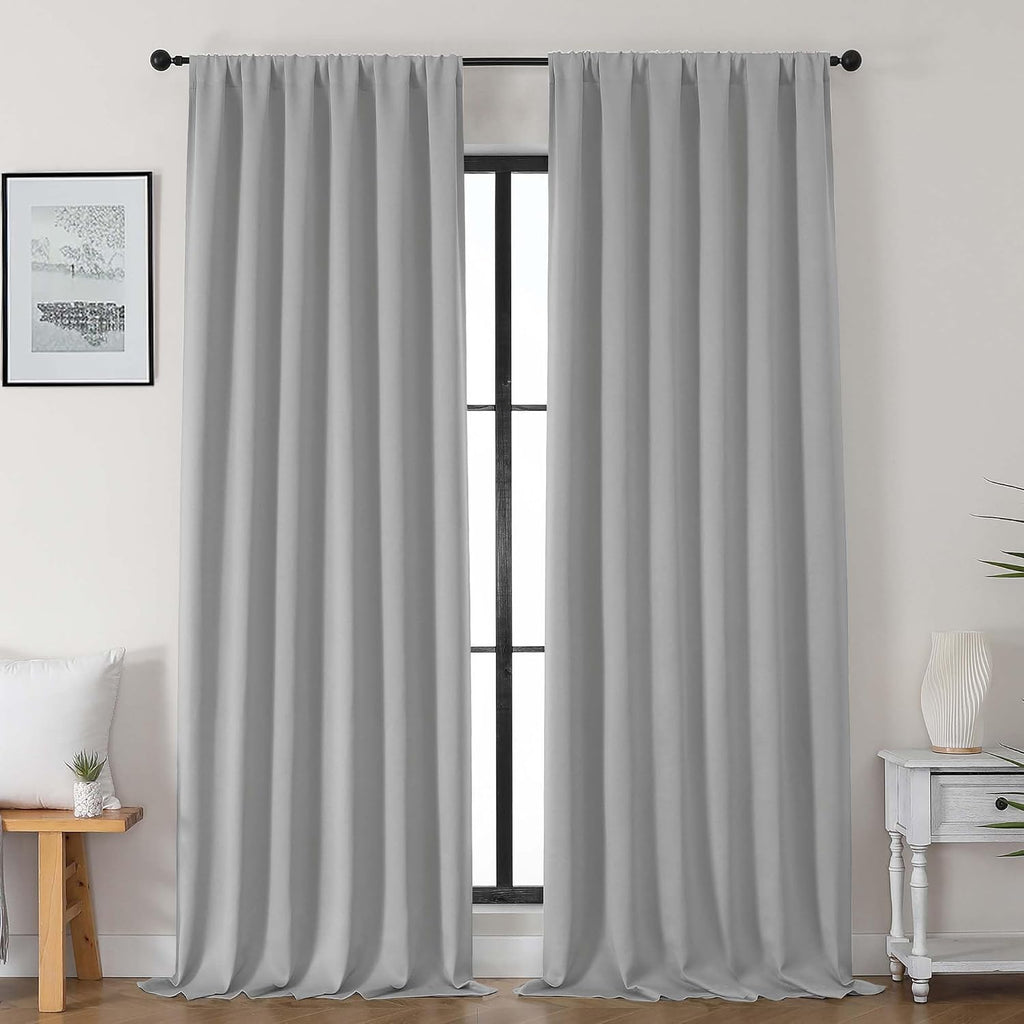 Gwine Light Grey Blackout Curtains for Bedroom 96 Inch Length, Room Darkening Energy Saving Black Out Curtains for Living Room, Window…