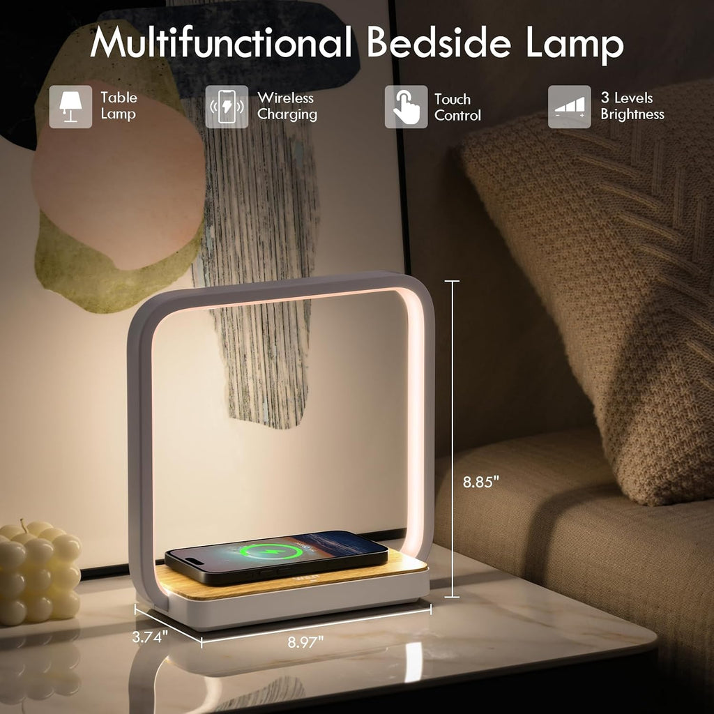 WILIT Bedside Lamp with Qi Wireless Charger, A13 Table lamp 3 Step Dimmable Touch Control Desk Lamp for for Living Room, Bedroom, Kids Room.