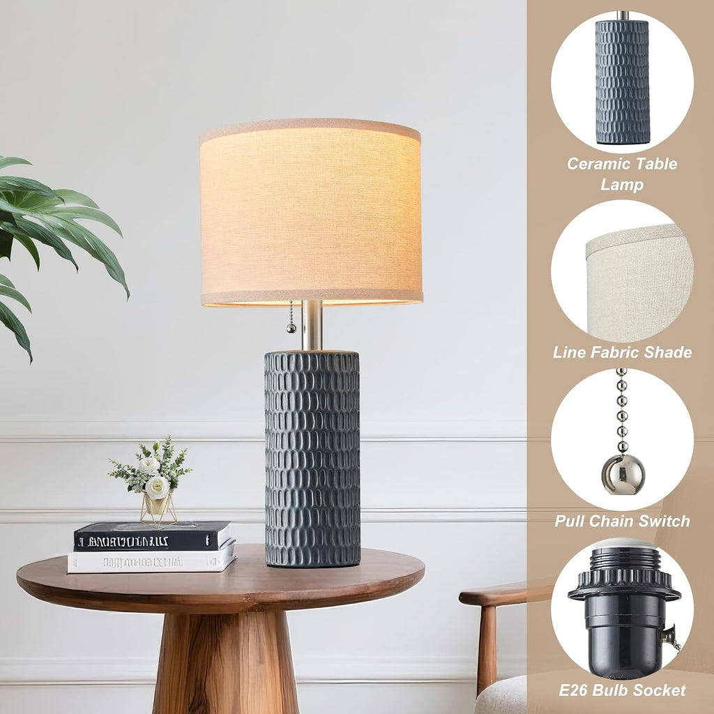 Reaketon 20.5" Modern Ceramic Table Lamps for Bedroom Set of 2, Bedside Lamps for Night Stands with Beige Lampshade, Farmhouse Table Lamp…