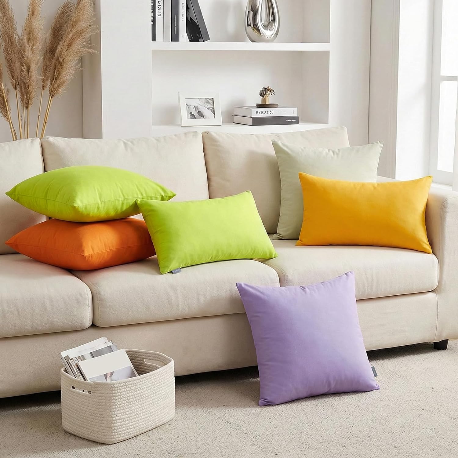 Thmyo 4-Pack 100% Cotton Comfortable Solid Decorative Throw Pillow Case Square Cushion Cover Pillowcase Sublimation Blank Pillow Covers DIY…