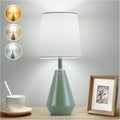 Small Bedside Table Lamp for Bedroom - Reading Desk Lamp with 3 Color Temperatures,15.5" Nightstand Ceramic Lamp with Fabric Shade for…