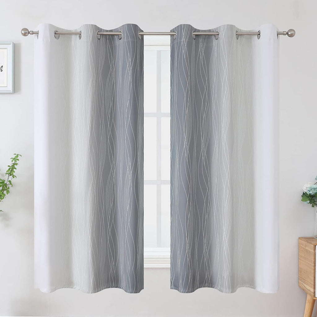 Estelartextiler Estelar Textiler Full Room Darkening Greyish White and Grey Blackout Curtains 63 Inch Length 2 Panels Set, Ombre Thermal In…