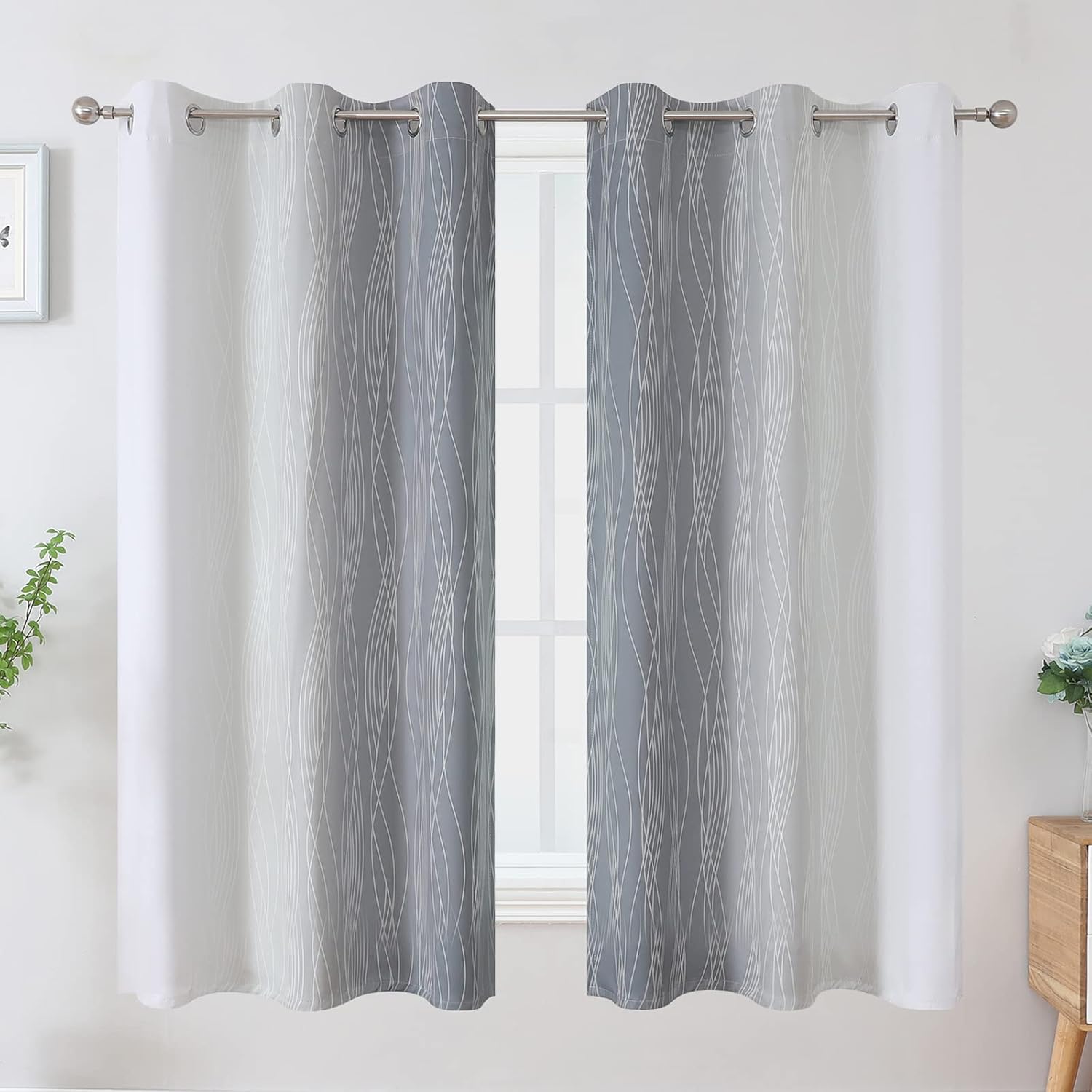 Estelartextiler Estelar Textiler Full Room Darkening Greyish White and Grey Blackout Curtains 63 Inch Length 2 Panels Set, Ombre Thermal In…