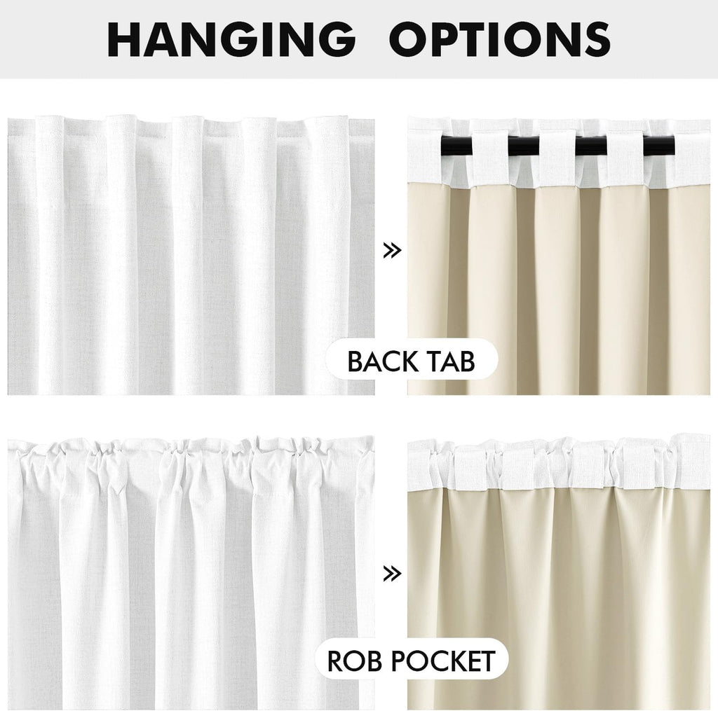 Miulee 100% Blackout Linen Curtains for Bedroom, Bright White Solid Luxury Decor Thermal Insulation Room Darkening Drapes for Living Room N…