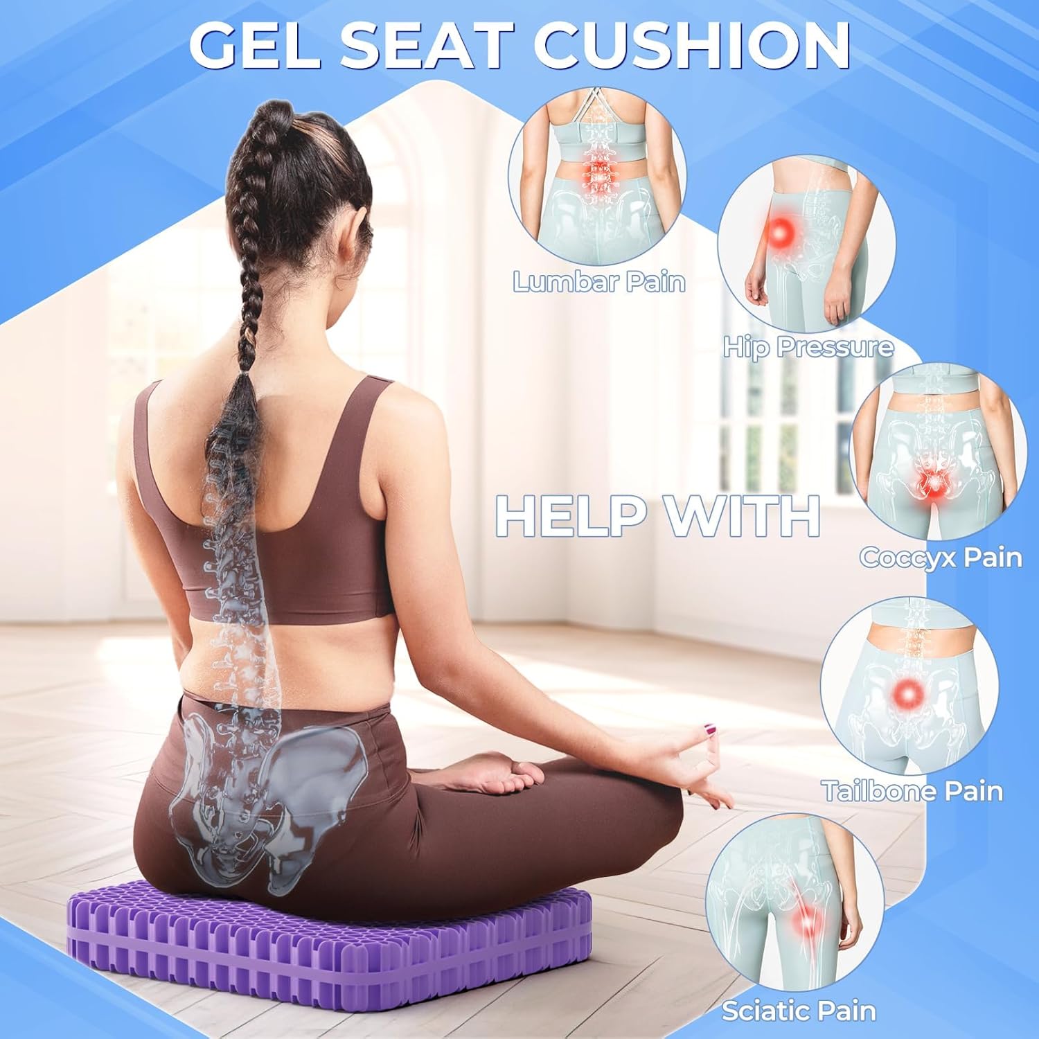 TushGuard Gel Seat Cushion for Long Sitting, Enlarged & Thickened Patent Design, Breathable Cooling for Office Chair, Soft Car Seat…