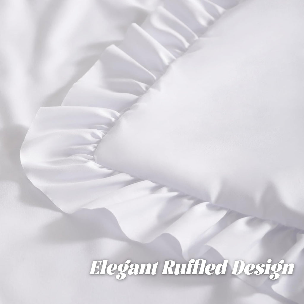 Bedsum Ruffled Pillow Shams Queen 20x30 Set of 2, Brushed Microfiber Pillowcases with Envelope Closure, Soft Wrinkle-Resistant, White White
