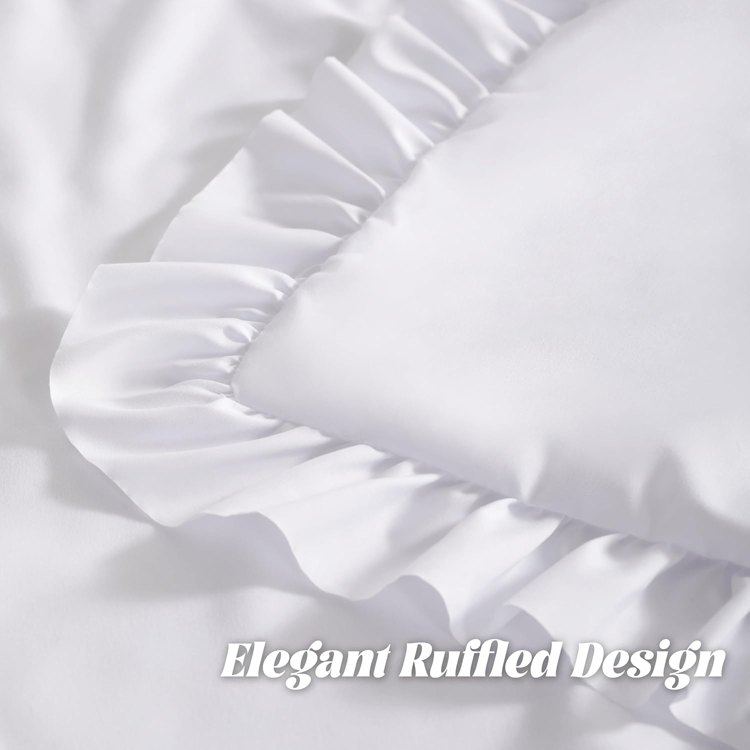 Bedsum Ruffled Pillow Shams Queen 20x30 Set of 2, Brushed Microfiber Pillowcases with Envelope Closure, Soft Wrinkle-Resistant, White White