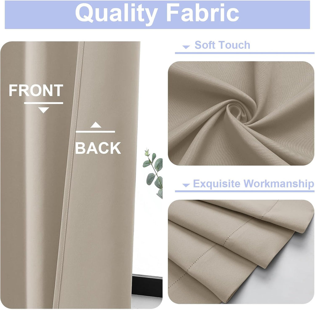 Simplebrand Ava Biscotti Beige Blackout Curtains for Bedroom 84 Inch Length 2 Panels Set, Solid Thermal Insulated Privacy Nursery Window Tr…