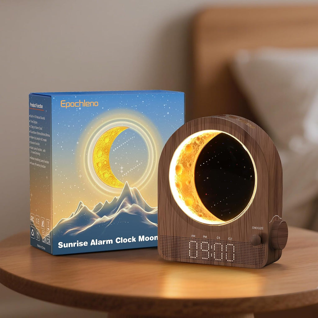 Epochleno Sunrise Alarm Clock, White Noise Machine & Meteor Moonlight - 10 Soothing Sounds, Dual Alarms, 30/60/90min Timer, Easy Snooze - B…