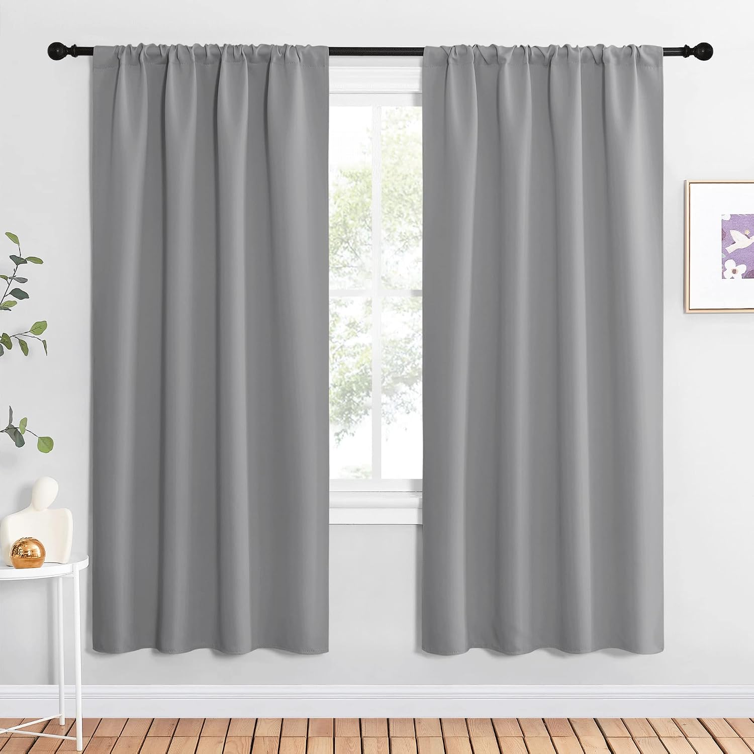 NICETOWN Silver Grey Blackout Curtains for Living Room - Triple Weave Home Decoration Thermal Insulated Solid Rod Pocket Blackout Drapes…