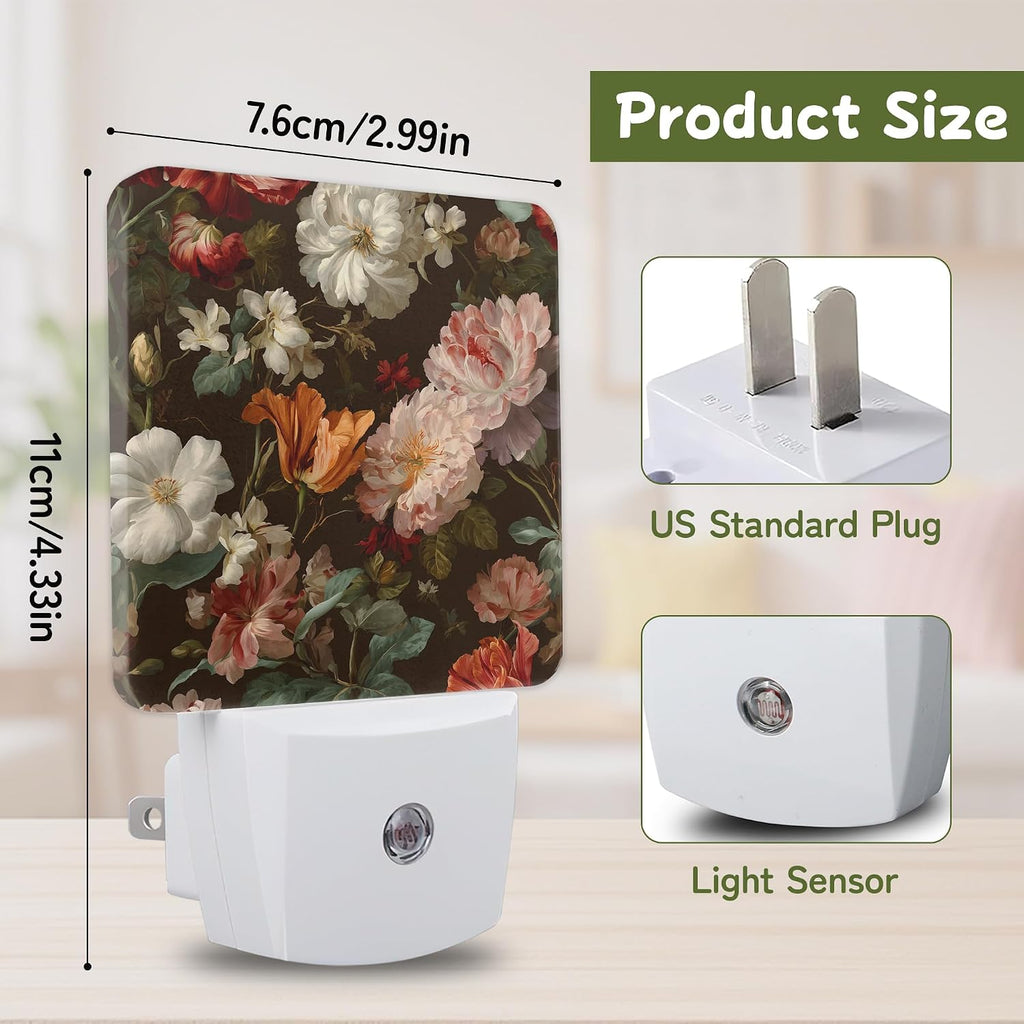 Dark Vintage Floral Night Light, Night Lights Plug into Wall with Dusk to Dawn Sensor for Bedroom Bathroom Hallway Kitchen, Decorative…