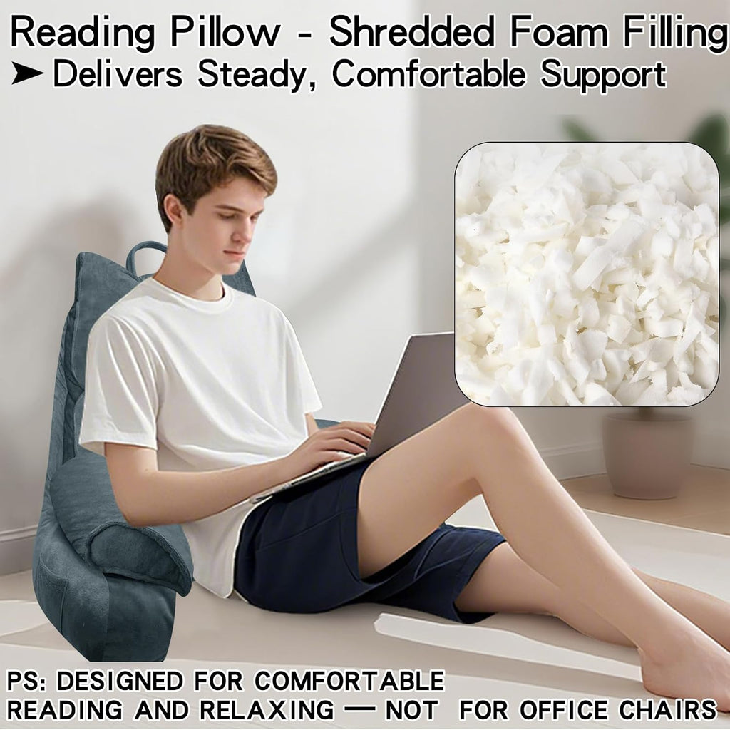 RRPAHWTV Reading Pillow for Bed with High Arm Rests, Back Support Pillow for Sitting Up in Bed with Shredded Memory Foam for Reading, TV…