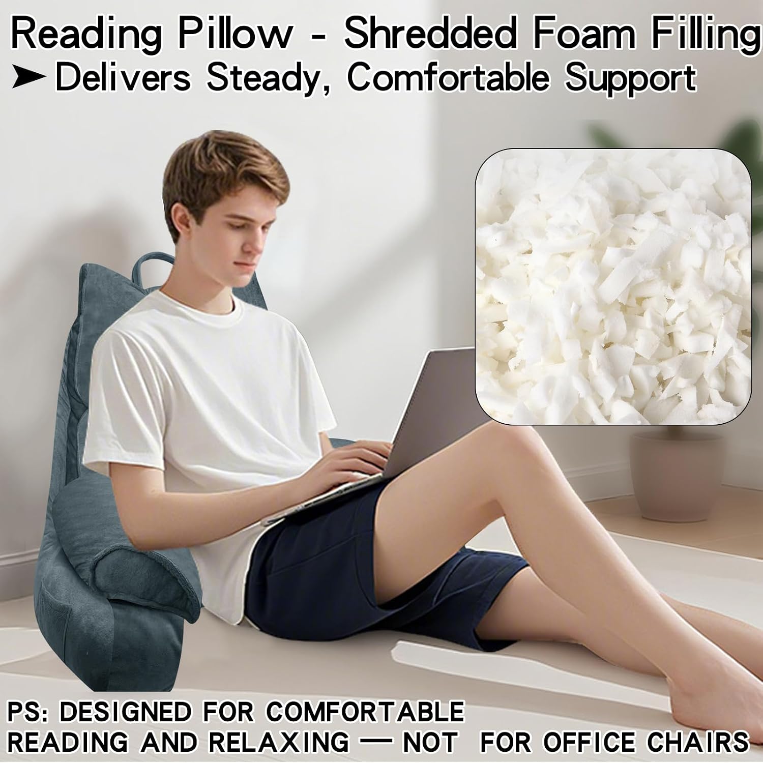 RRPAHWTV Reading Pillow for Bed with High Arm Rests, Back Support Pillow for Sitting Up in Bed with Shredded Memory Foam for Reading, TV…