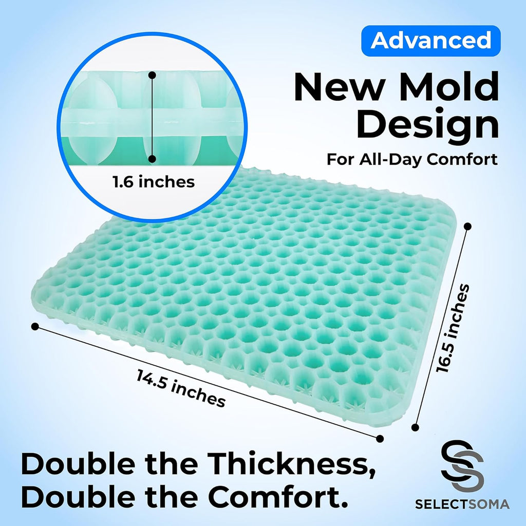 SelectSoma Mint Green Gel Seat Cushion for Long Sitting, Patent-Pending Mold Design, Double-Thick Pressure Relief for Tailbone, Sciatica, C…