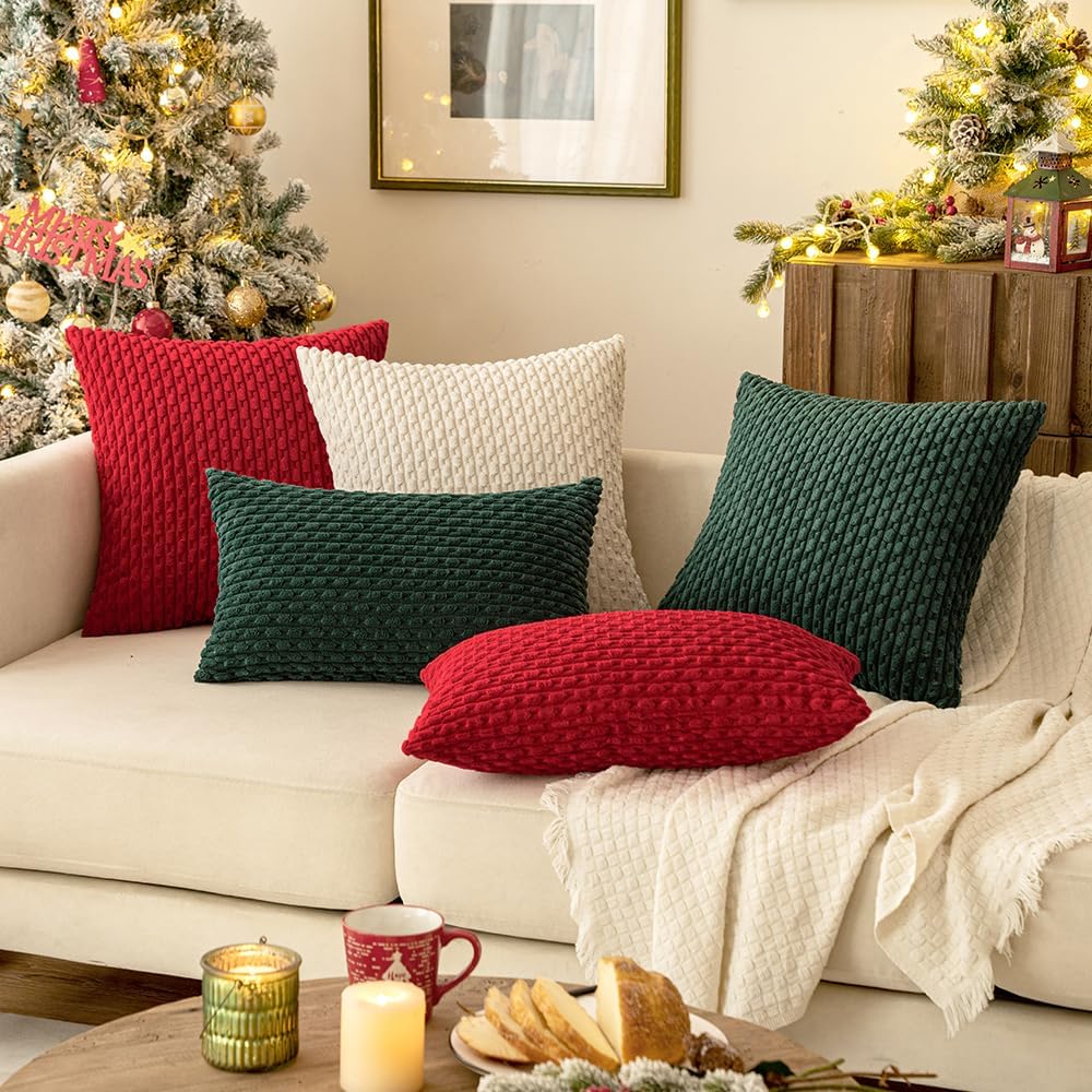 Miulee Christmas Throw Pillow Covers Soft Corduroy Decorative Set of 2 Boho Striped Pillow Covers Pillowcases Farmhouse Home Decor for Couc…