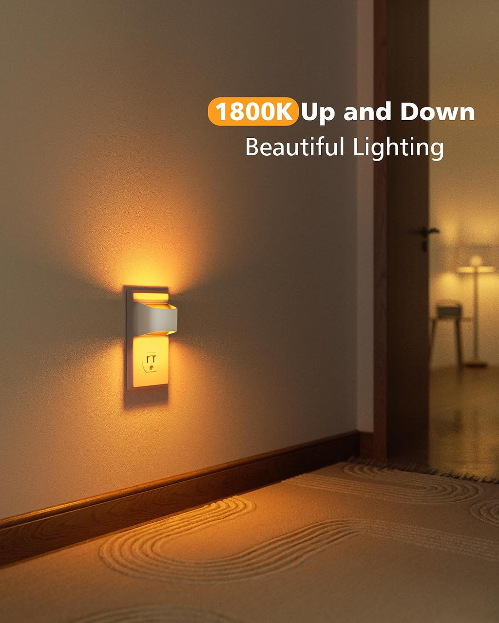 Volisun Amber Night Light, 4 Pack Up and Down LED Night Light with Dusk to Dawn Light Sensor, 1800K Night Lights Plug into Wall for Hallway…