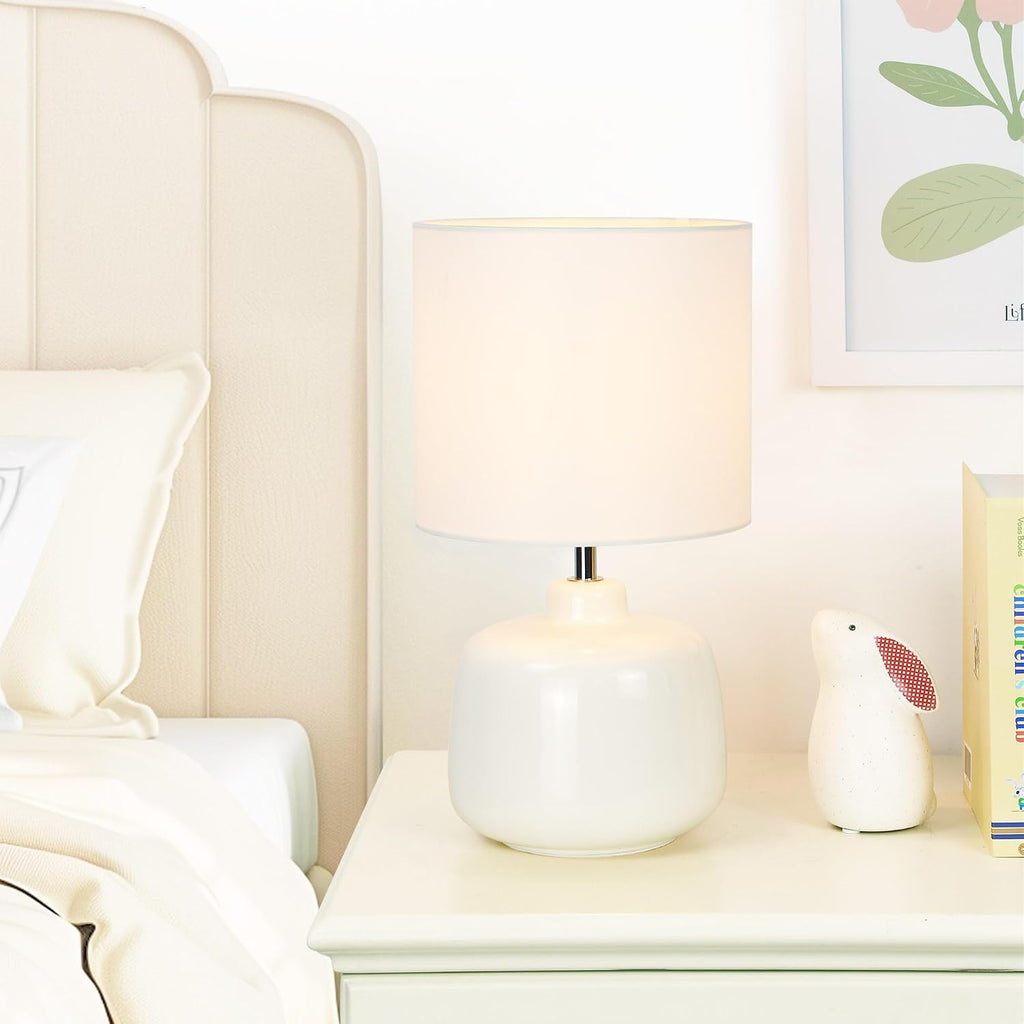 Oslo Small Ceramic Table Lamp for Living Room and Bedroom, Modern Kids Night Table Lamp, Φ7.09×H13.39IN, Bulb Excluded, Off White