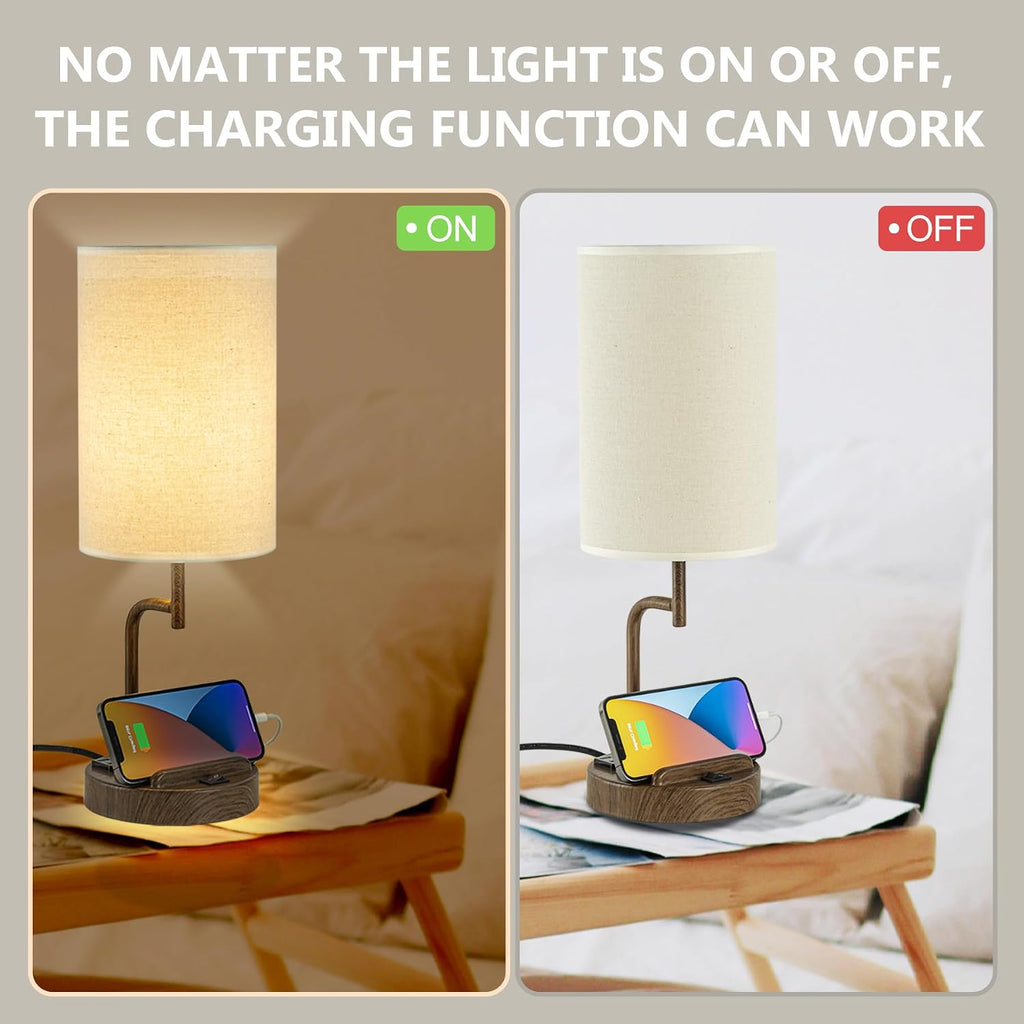 Dreamholder Table Lamp with 3 USB Charging Ports, Modern Desk Lamp with AC Outlet and Phone Stands, Perfect Bedside Lamp for Bedroom…