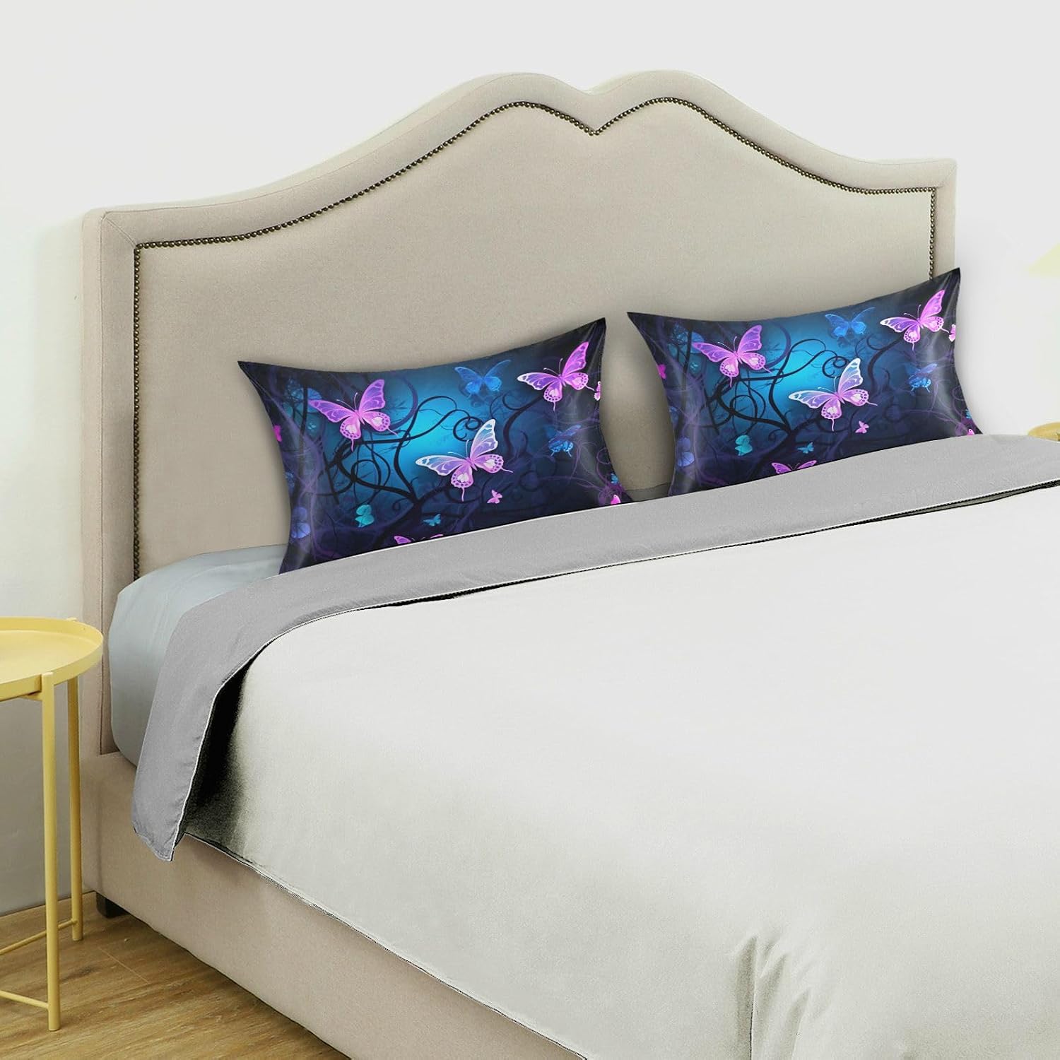 YETTASBIN Purple Blue Butterfly Satin Pillowcase, Soft Breathable Silk Pillow Case with Envelope Closure for Hair and Skin, Queen Size 30…