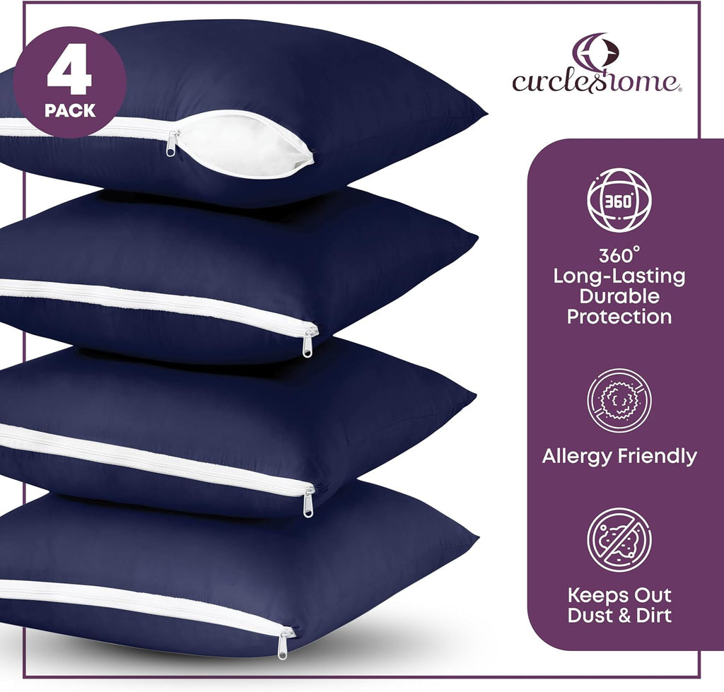 CIRCLESHOME Circles Home, 100% Cotton Zippered Throw Pillow Protector (2, Navy, 18x18)