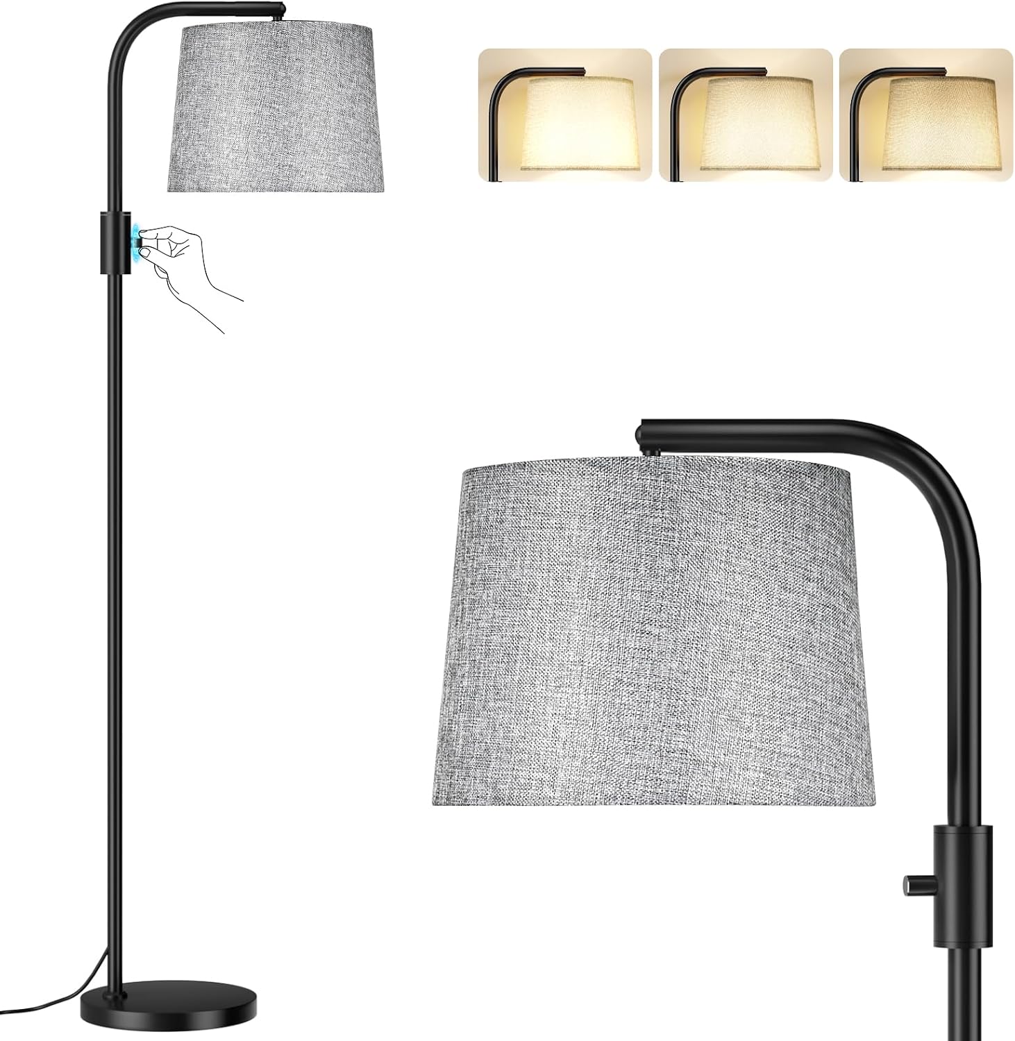 Ambimall Fully Dimmable Floor Lamp with 9W LED Bulb - Standing Lamp for Living Room with Adjustable Head, Modern Tall Light with Rotary…