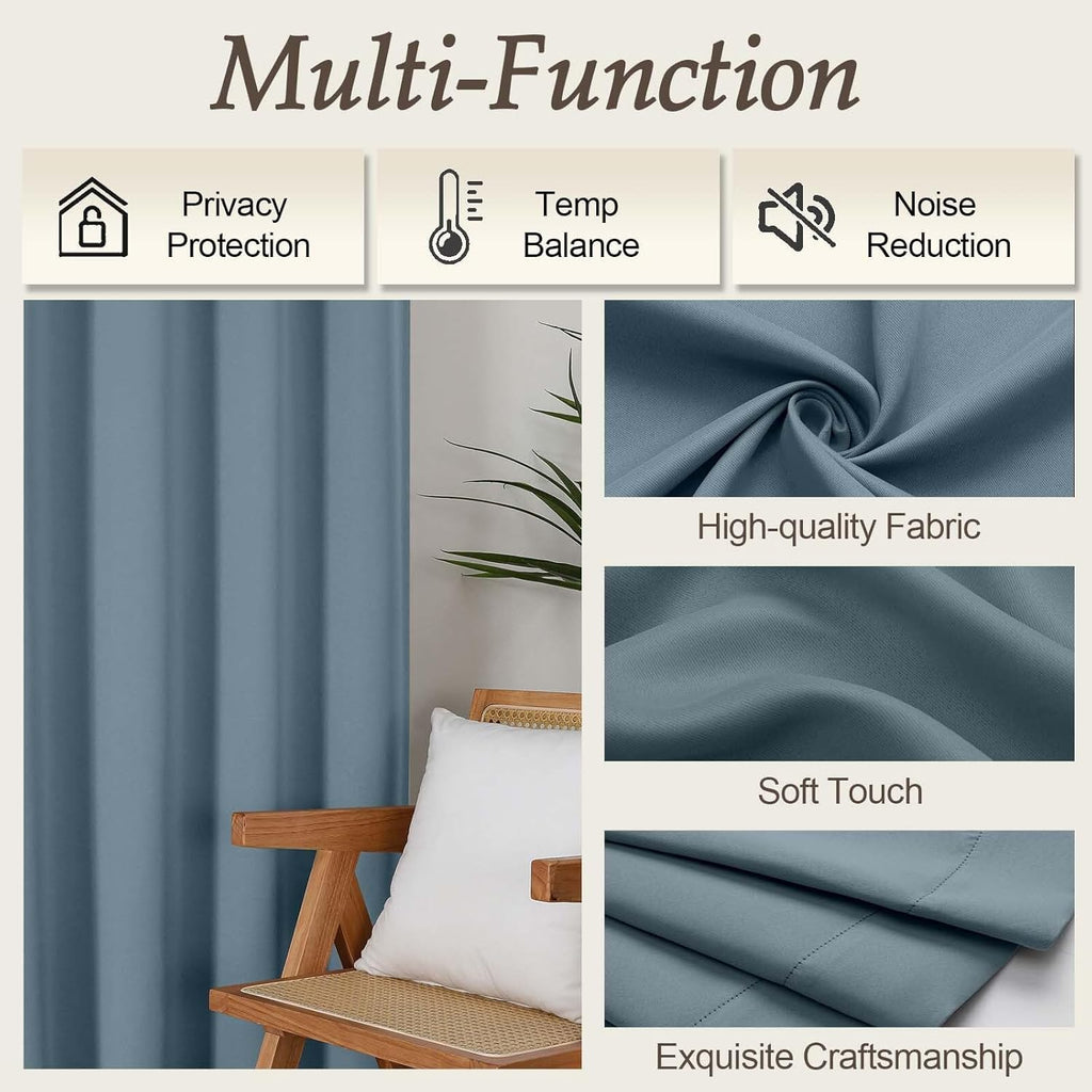 Gwine Stone Blue Blackout Curtains for Living Room 72 inches Long, Noise Reducing Room Darkening Window Treatment Curtains for Bedroom…
