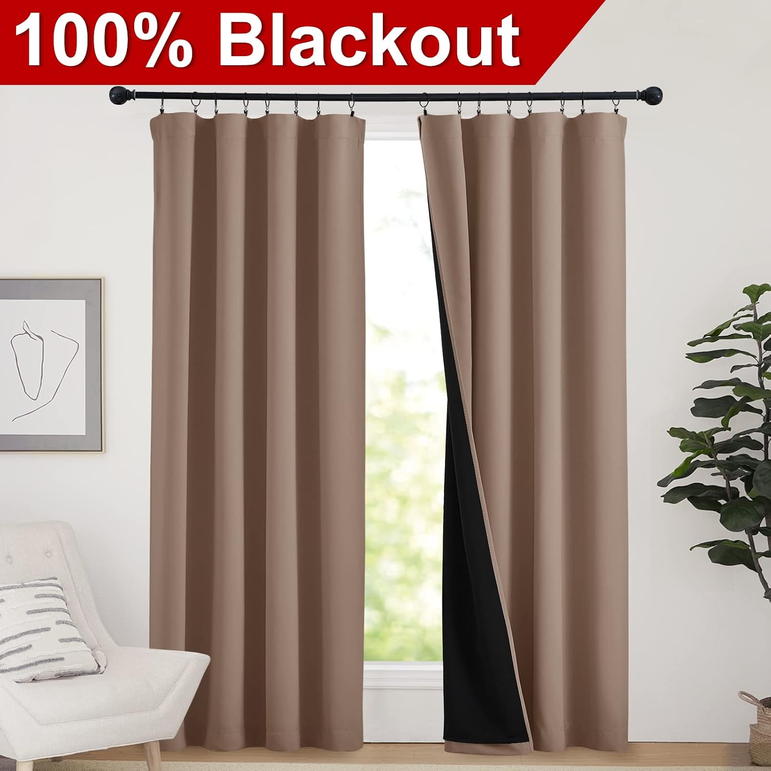 Nicetown Cold Reducing Curtains, Full Blackout Curtains Thermal, Noise Reduction and Privacy Curtains for Patio Door, Black Lined Blackout…