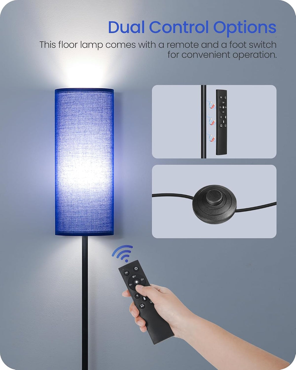 Dimmable Blue Floor Lamp for Living Room with Remote and Foot Switch, Corner Floor Lamp for Bedroom, 64.4" Standing Tall Lamp, 10W 900LM…