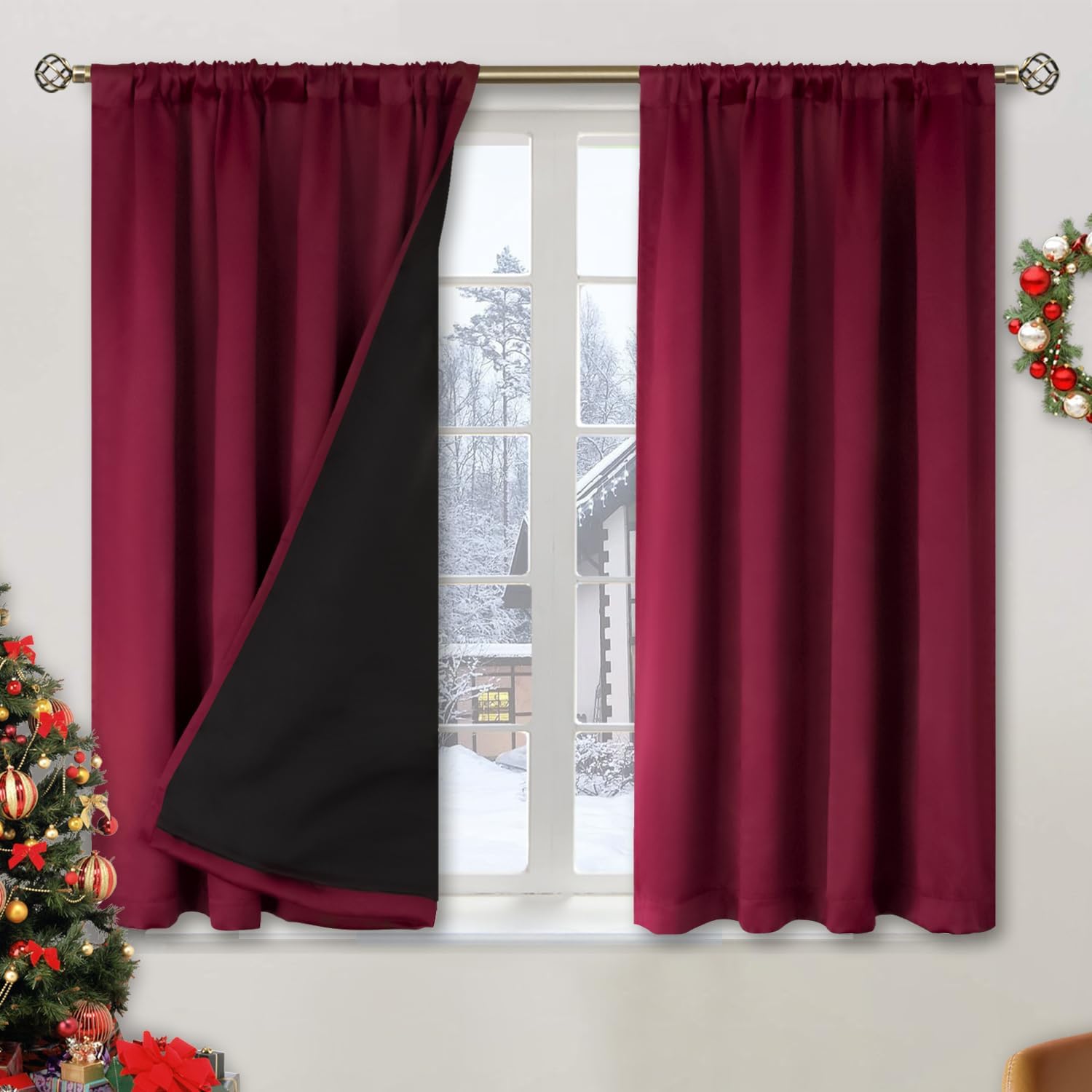 BGment Thermal Insulated 100% Blackout Curtains for Bedroom with Black Liner, Christmas Double Layer Full Room Darkening Noise Reducing…