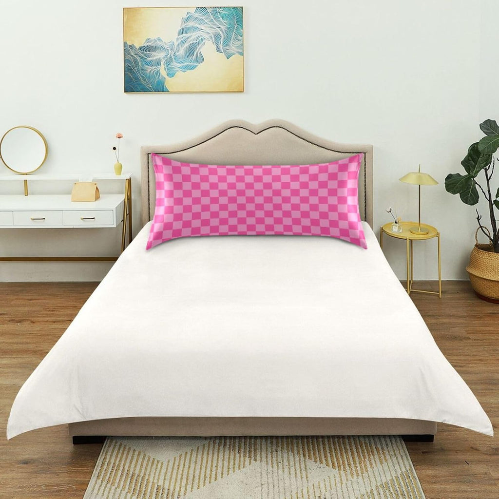 Pink Checkered Pillow Covers Silk Pillowcase for Hair and Skin Breathable Soft Cooling Satin Pillowcase Standard Size Pillow Case for…