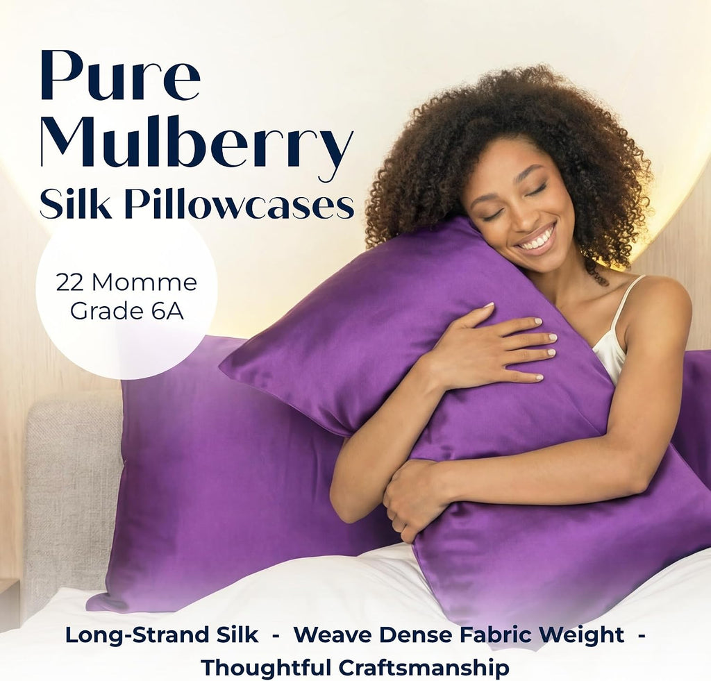 Mulberry Silk Pillowcase – Pure Silk Pillow Cover for Healthier Hair & Smoother Skin – Soft, Breathable and Temperature-Regulating…