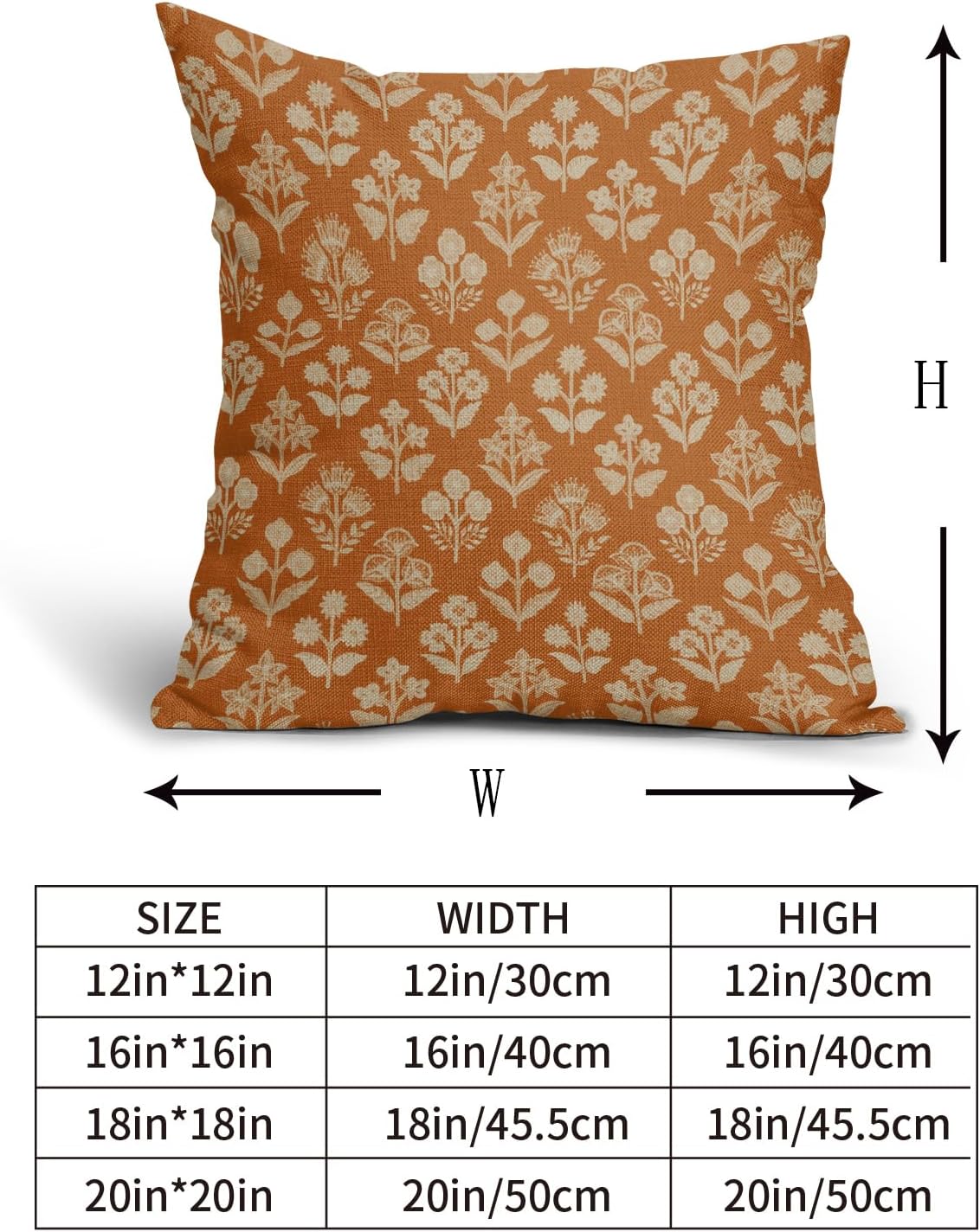 Burnt Orange Floral Pillow Covers 22x22 Inch Set of 2, Vintage Flower Block Pattern Decorative Throw Pillowcases Outdoor Farmhouse…