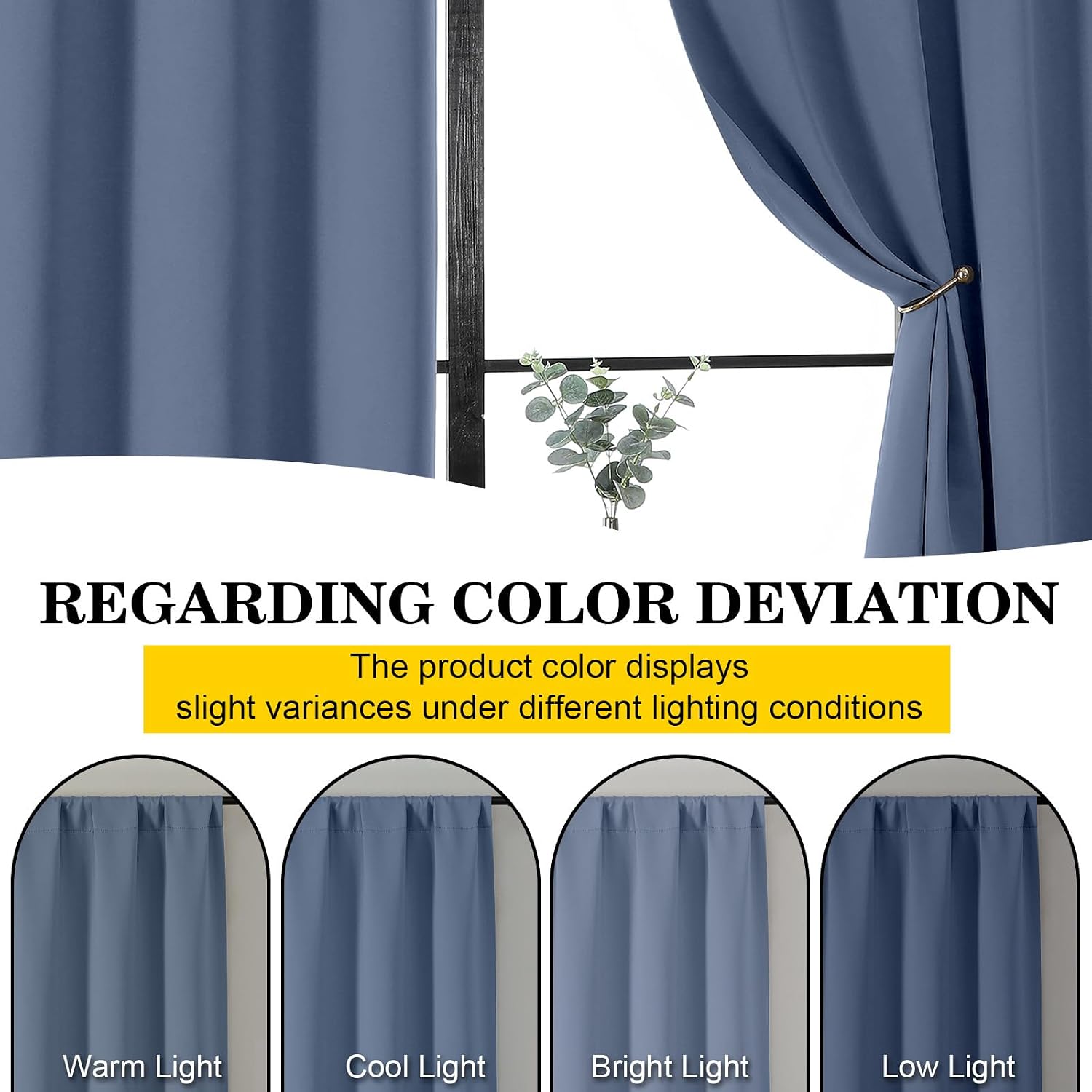 WelvetBLK Denim Room Darkening Curtains for Bedroom Living Room 45 Inch Length 2 Panels Set, Soft Solid Thermal Insulated Rod Pocket Short…