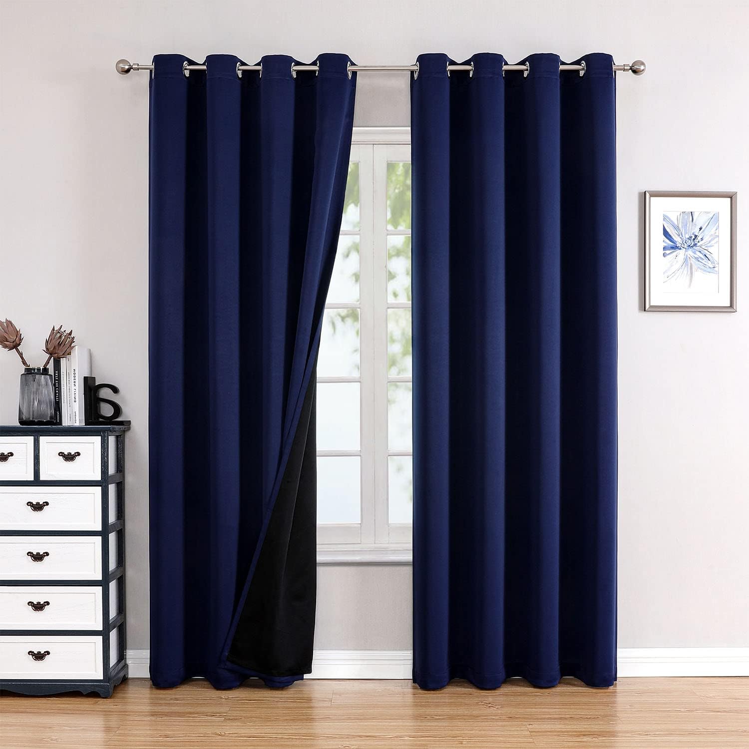 ChrisDowa 100% Blackout Curtains 80 inch Long for Bedroom with Black Liner, 2 Thick Layers Total Blackout Thermal Insulated Grommet Window…